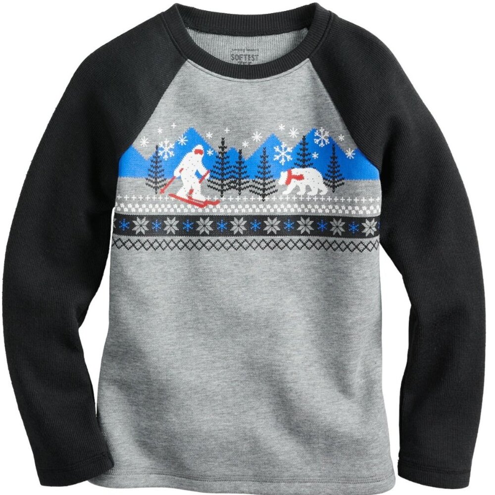 Toddler Boy Jumping Beans Winter Reverse Flatback Raglan Tee Size 2T NWT